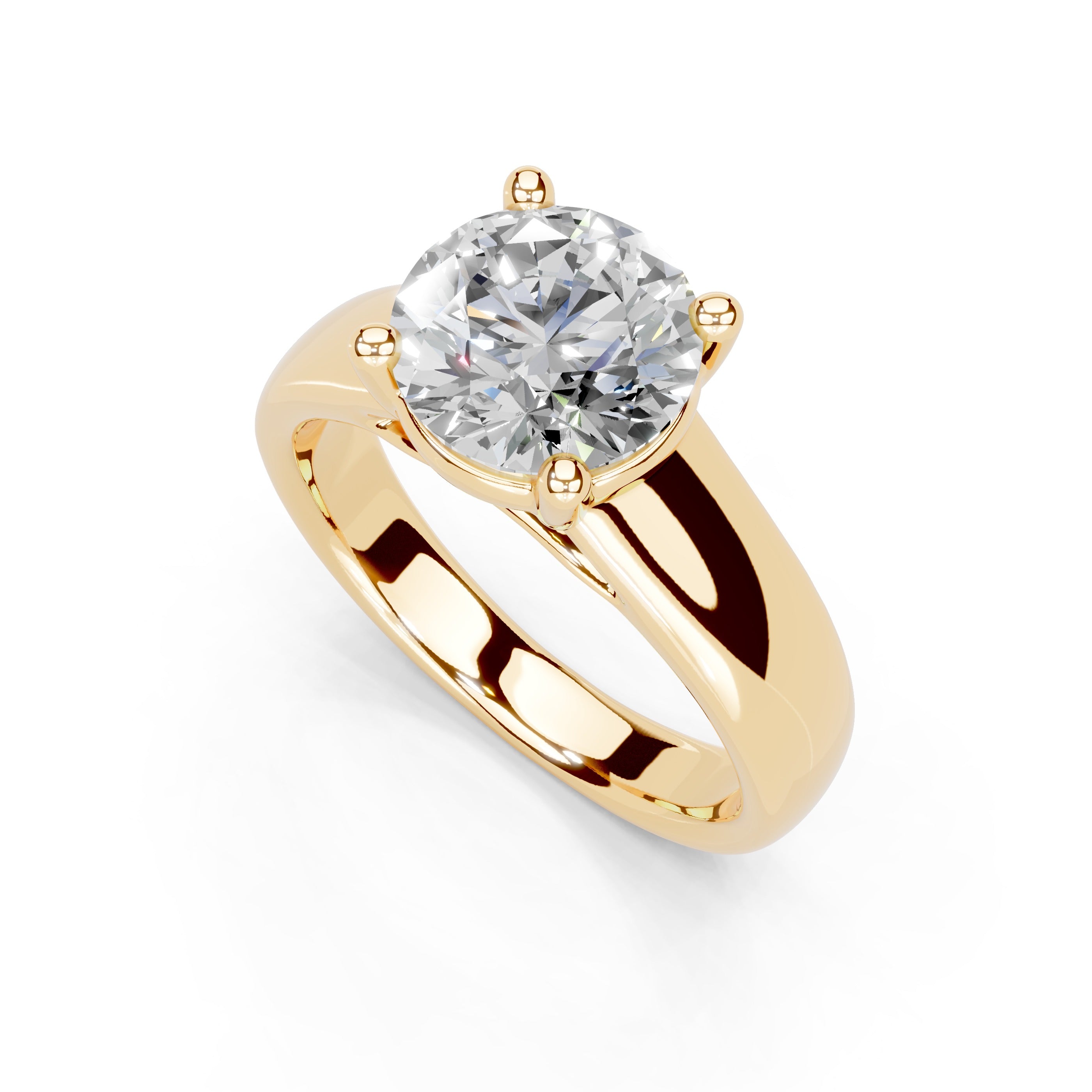 Round Cut Wide Band Solitaire Lab Grown Diamond Engagement Ring