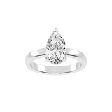 Anillo de compromiso con diamante cultivado en laboratorio, solitario, con puntas cuadradas y corte de pera (ancho de 3 mm)