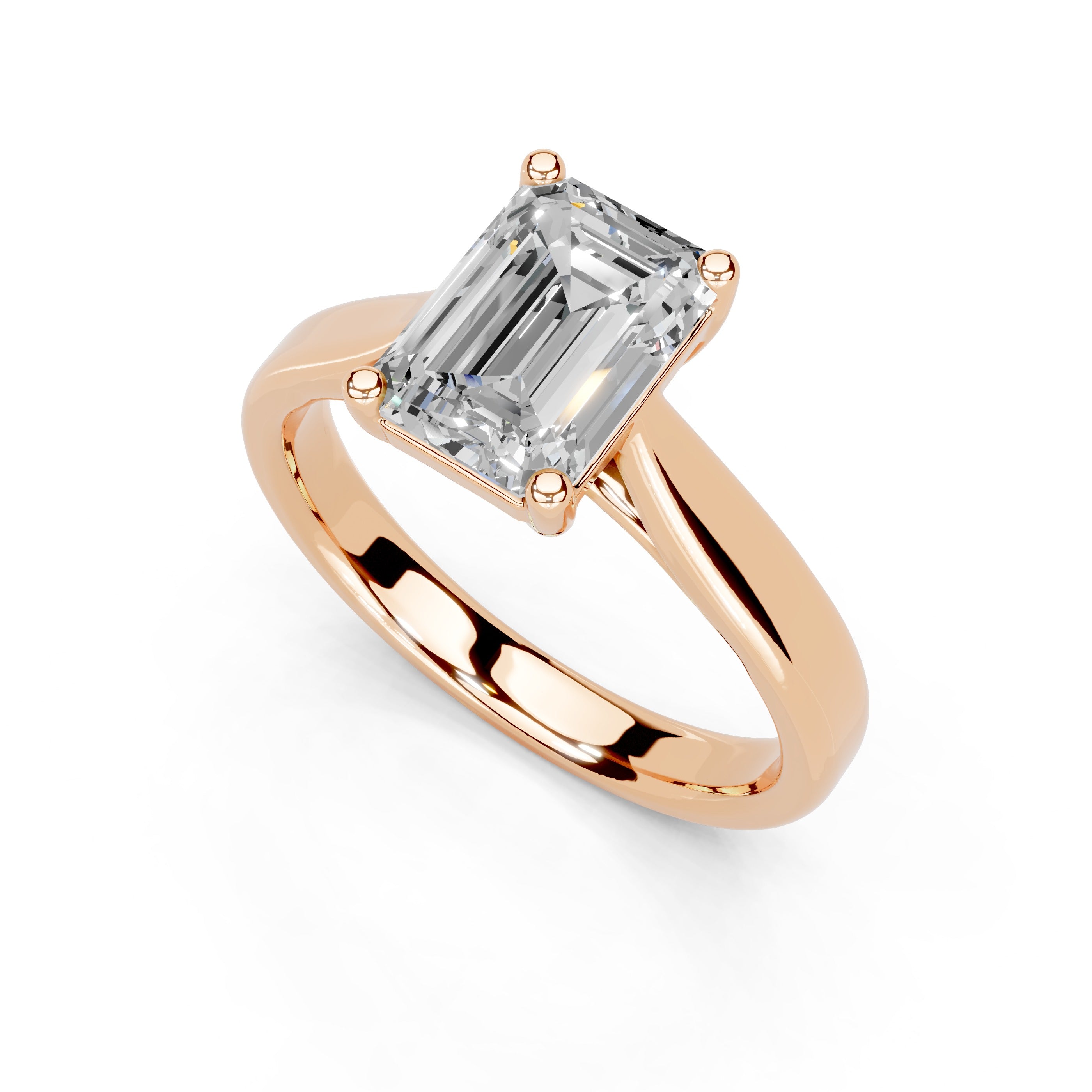 Emerald Cut Cathedral Solitaire Lab Grown Diamond Engagement Ring (3mm width)