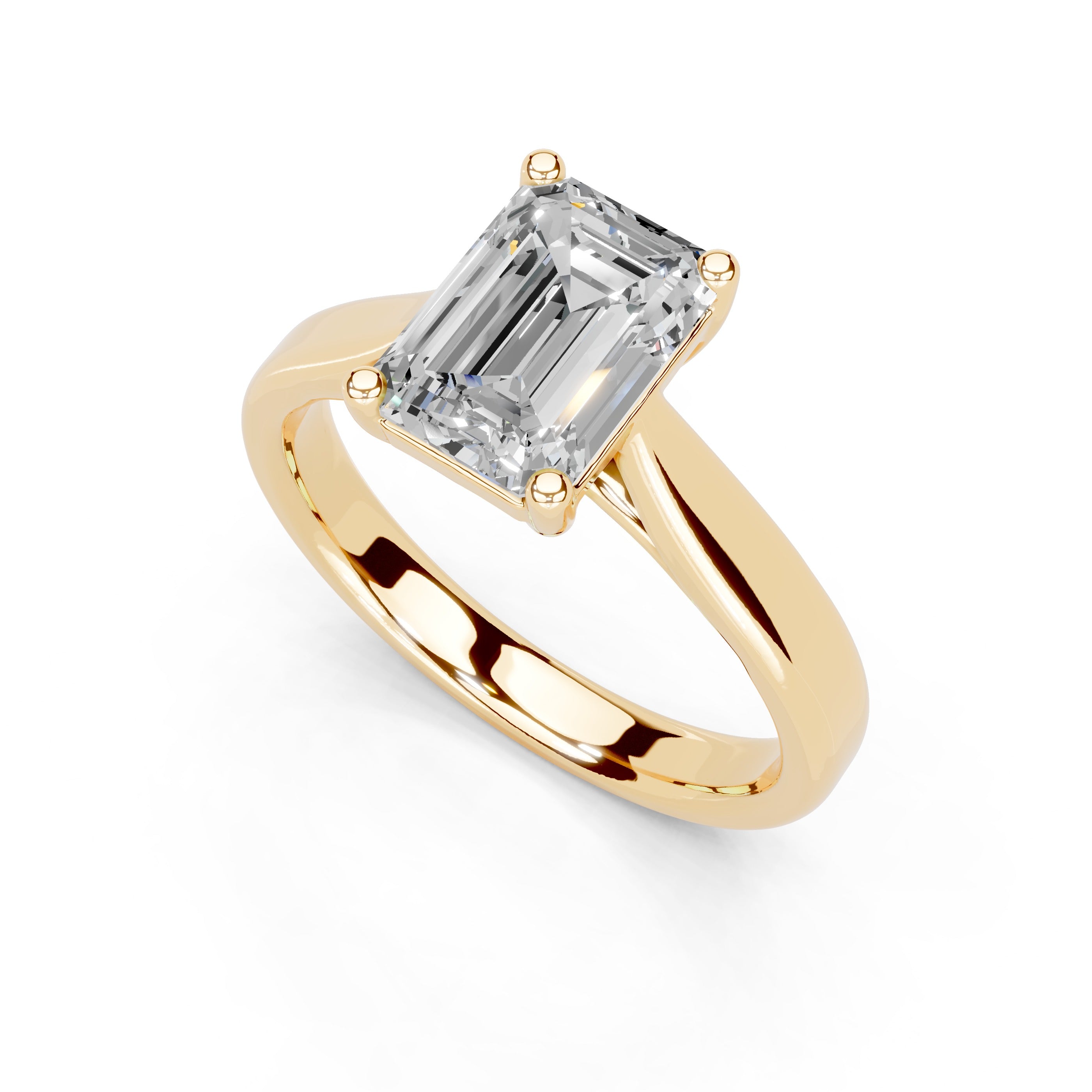 Emerald Cut Cathedral Solitaire Lab Grown Diamond Engagement Ring (3mm width)