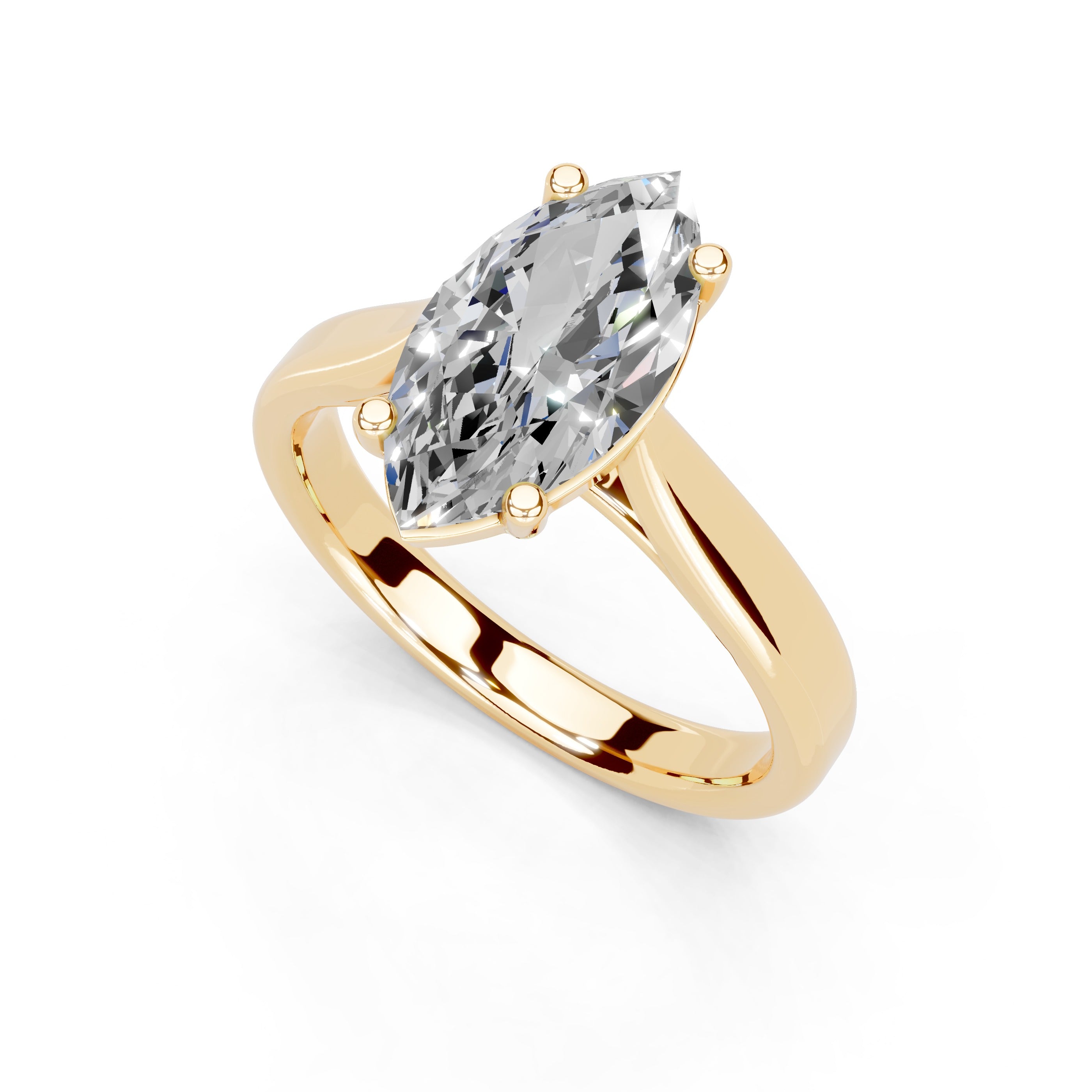 Marquise Cut Cathedral Solitaire Lab Grown Diamond Engagement Ring (3mm width)