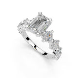 Emerald Cut Fancy  Lab Grown Diamond Engagement Ring with Round side stones