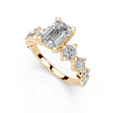 Emerald Cut Fancy  Lab Grown Diamond Engagement Ring with Round side stones