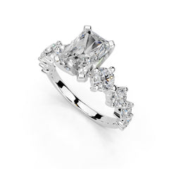 Radiant Cut Fancy  Lab Grown Diamond Engagement Ring with Round side stones