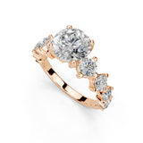 Round Cut Fancy Lab Grown Diamond Engagement Ring with Round side stones