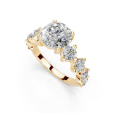 Round Cut Fancy Lab Grown Diamond Engagement Ring with Round side stones