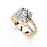 Cushion Cut Split Shank Lab Grown Diamond Engagement Ring with Pave Setting