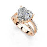 Heart Cut Split Shank Lab Grown Diamond Engagement Ring with Pave Setting