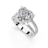 Heart Cut Split Shank Lab Grown Diamond Engagement Ring with Pave Setting