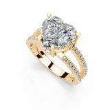 Heart Cut Split Shank Lab Grown Diamond Engagement Ring with Pave Setting