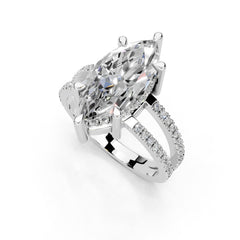 Marquise Cut Split Shank Lab Grown Diamond Engagement Ring with Pave Setting
