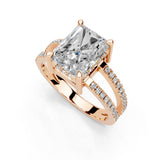Radiant Cut Split Shank  Lab Grown Diamond Engagement Ring with Pave Setting
