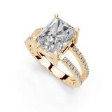 Radiant Cut Split Shank  Lab Grown Diamond Engagement Ring with Pave Setting