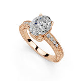 Fancy Lab Grown Diamond Engagement Ring with Oval Center Stone and Hidden Halo Setting