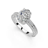 Fancy Lab Grown Diamond Engagement Ring with Oval Center Stone and Hidden Halo Setting