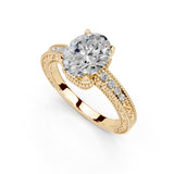 Fancy Lab Grown Diamond Engagement Ring with Oval Center Stone and Hidden Halo Setting