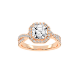 Asscher cut Halo Lab Grown Diamond Engagement Ring with Twisted Pave Setting