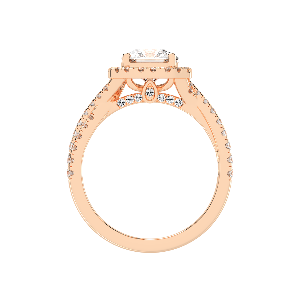 Asscher cut Halo Lab Grown Diamond Engagement Ring with Twisted Pave Setting