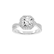 Asscher cut Halo Lab Grown Diamond Engagement Ring with Twisted Pave Setting