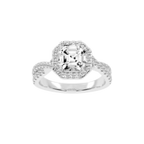 Anillo de compromiso con diamantes cultivados en laboratorio con halo de talla Asscher y engaste pavé retorcido