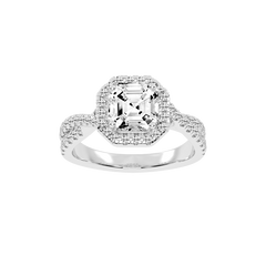 Asscher cut Halo Lab Grown Diamond Engagement Ring with Twisted Pave Setting