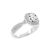 Asscher cut Halo Lab Grown Diamond Engagement Ring with Twisted Pave Setting