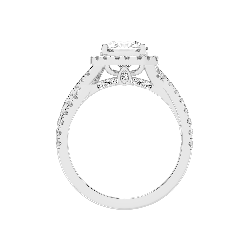 Asscher cut Halo Lab Grown Diamond Engagement Ring with Twisted Pave Setting