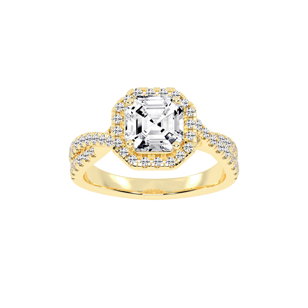 Asscher cut Halo Lab Grown Diamond Engagement Ring with Twisted Pave Setting