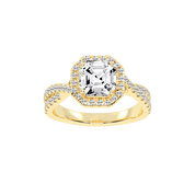 Asscher cut Halo Lab Grown Diamond Engagement Ring with Twisted Pave Setting