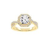 Asscher cut Halo Lab Grown Diamond Engagement Ring with Twisted Pave Setting