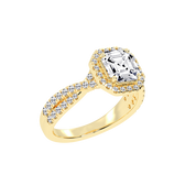 Asscher cut Halo Lab Grown Diamond Engagement Ring with Twisted Pave Setting