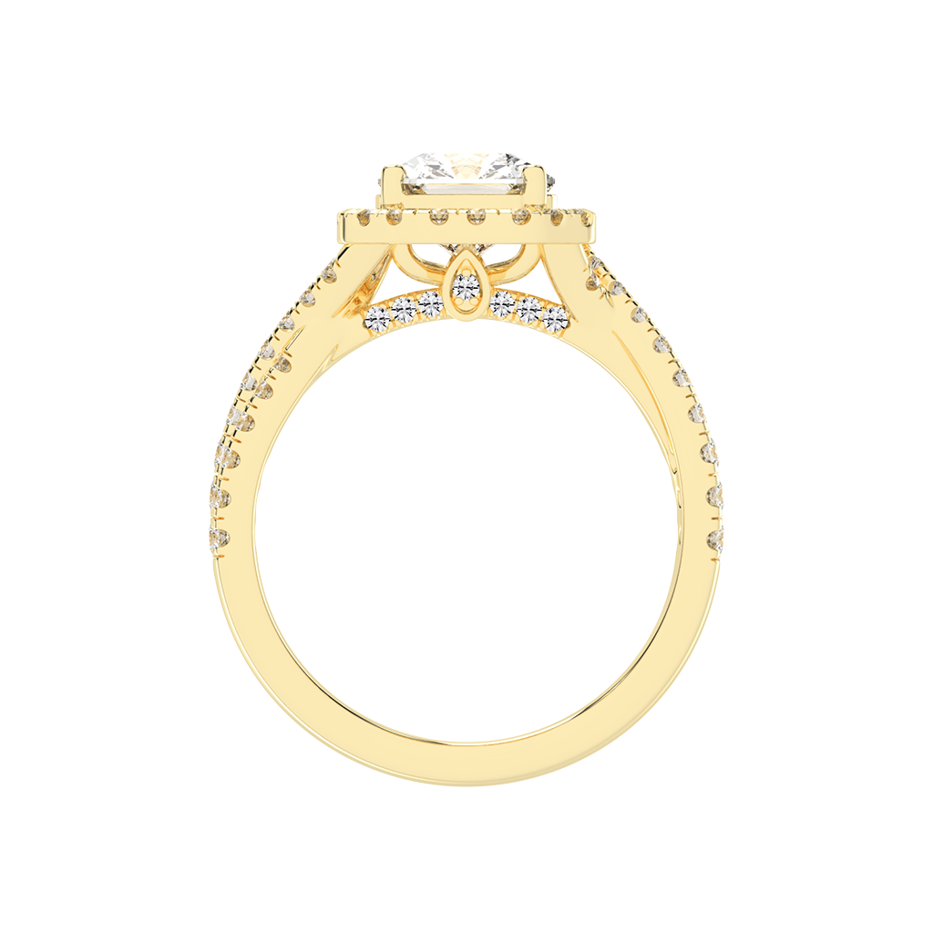 Asscher cut Halo Lab Grown Diamond Engagement Ring with Twisted Pave Setting