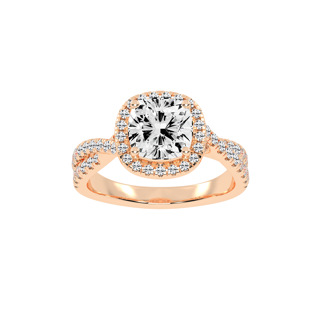 Cushion cut Halo Lab Grown Diamond Engagement Ring with Twisted Pave Setting
