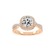 Cushion cut Halo Lab Grown Diamond Engagement Ring with Twisted Pave Setting