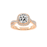 Cushion cut Halo Lab Grown Diamond Engagement Ring with Twisted Pave Setting