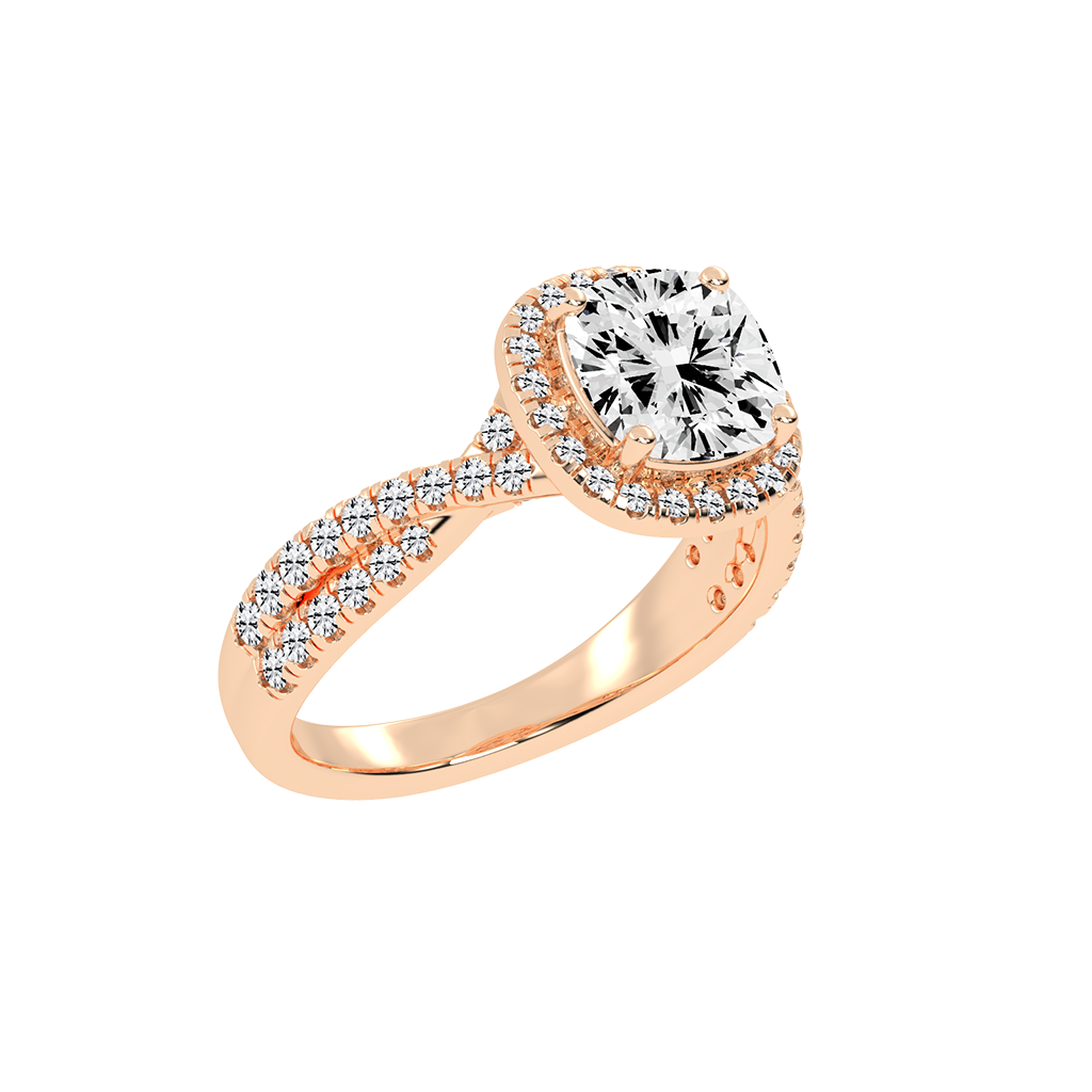 Cushion cut Halo Lab Grown Diamond Engagement Ring with Twisted Pave Setting