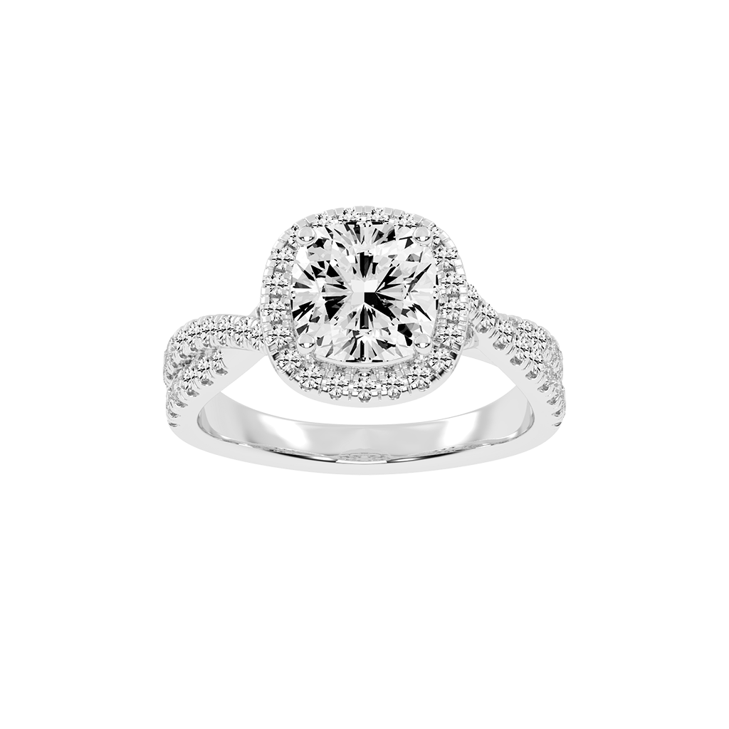 Cushion cut Halo Lab Grown Diamond Engagement Ring with Twisted Pave Setting