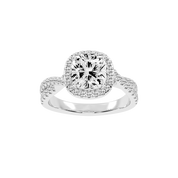 Cushion cut Halo Lab Grown Diamond Engagement Ring with Twisted Pave Setting