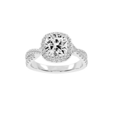 Anillo de compromiso con diamantes cultivados en laboratorio con halo de talla cojín y engaste pavé retorcido