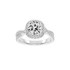 Cushion cut Halo Lab Grown Diamond Engagement Ring with Twisted Pave Setting
