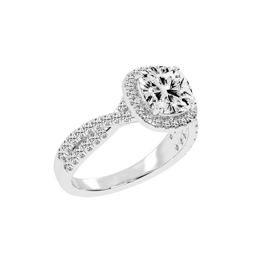 Cushion cut Halo Lab Grown Diamond Engagement Ring with Twisted Pave Setting