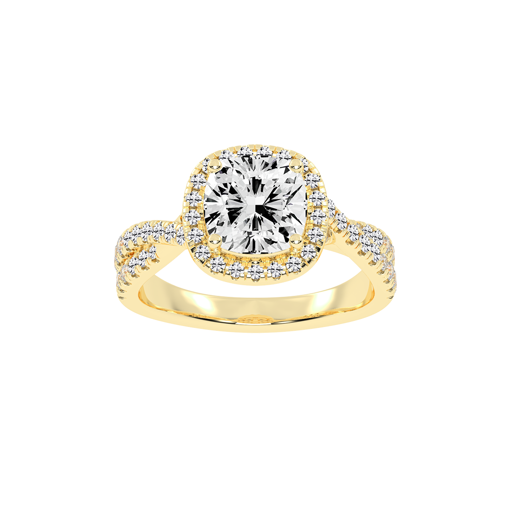 Cushion cut Halo Lab Grown Diamond Engagement Ring with Twisted Pave Setting