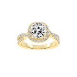 Cushion cut Halo Lab Grown Diamond Engagement Ring with Twisted Pave Setting