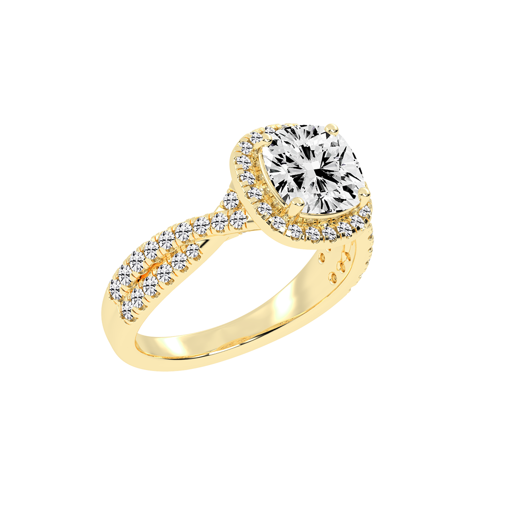 Cushion cut Halo Lab Grown Diamond Engagement Ring with Twisted Pave Setting