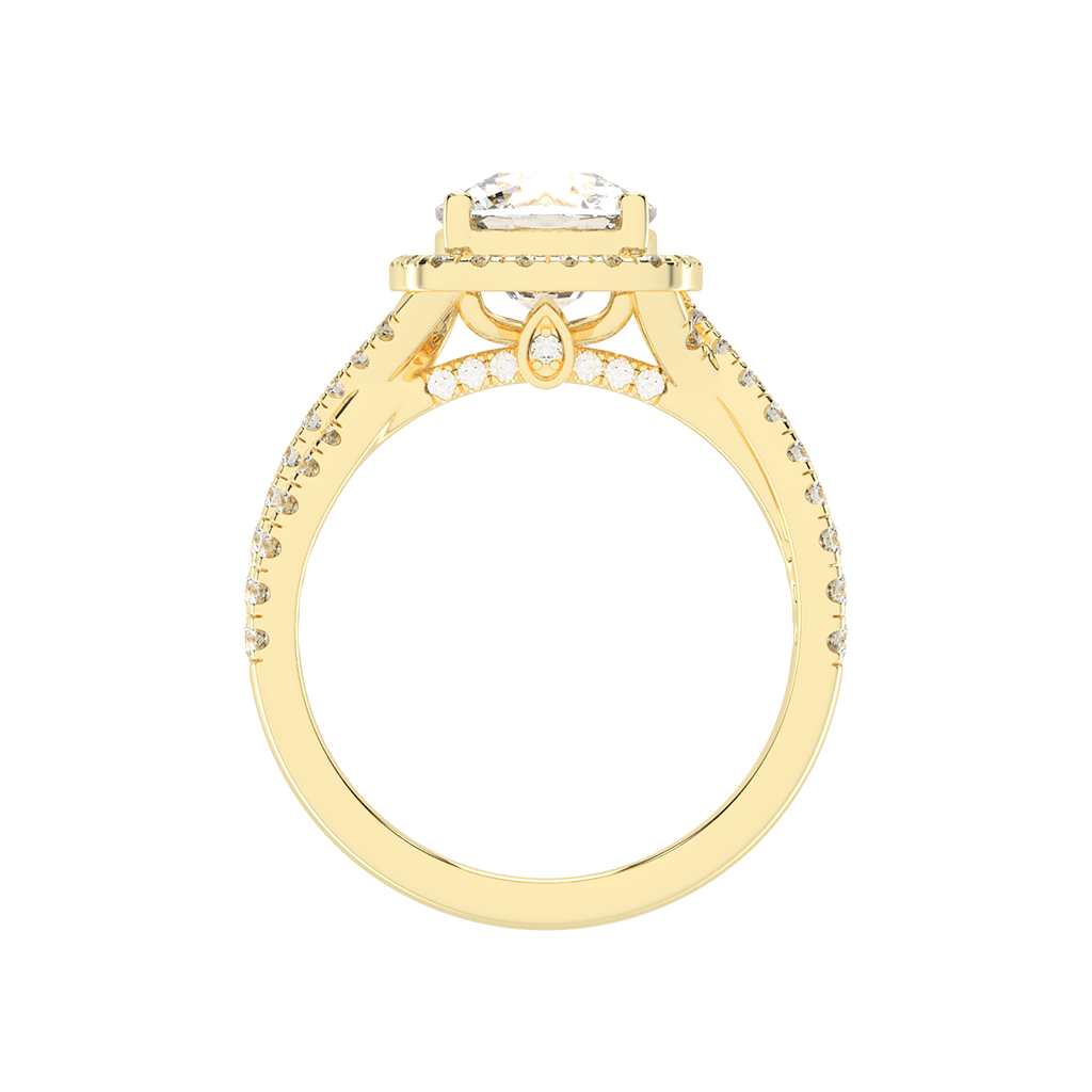 Cushion cut Halo Lab Grown Diamond Engagement Ring with Twisted Pave Setting