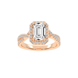 Emerald cut Halo Lab Grown Diamond Engagement Ring with Twisted Pave Setting