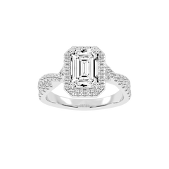 Emerald cut Halo Lab Grown Diamond Engagement Ring with Twisted Pave Setting