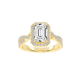 Emerald cut Halo Lab Grown Diamond Engagement Ring with Twisted Pave Setting