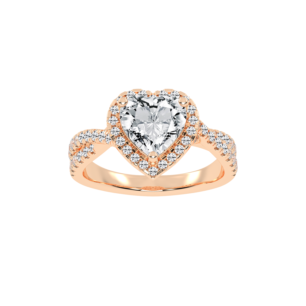 Heart cut Halo Lab Grown Diamond Engagement Ring with Twisted Pave Setting