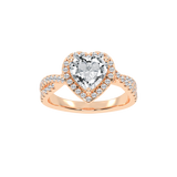 Heart cut Halo Lab Grown Diamond Engagement Ring with Twisted Pave Setting